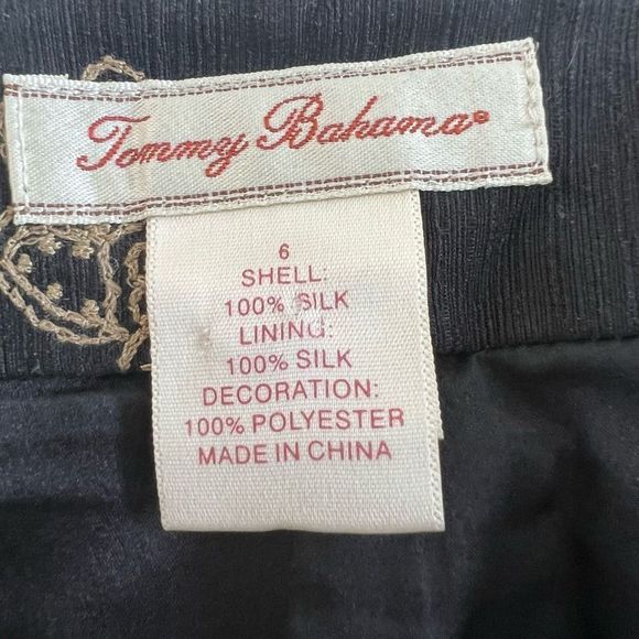 Tommy Bahama Silk Black Tan Floral Embroidery Straight Crop Pants Size 6 - Picture 7 of 15